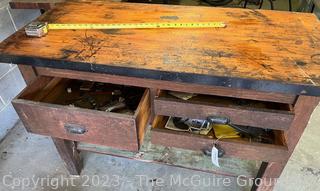 Wooden Work Bench with (3) Drawers. Measures 26D x 54W x 36"Tall