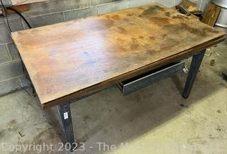 Metal Frame Work Table with 1 Drawer and Wood Top.  Measures 62W x 36D x 32"T