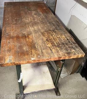 Metal Frame Work Table with Lower Shelf and Wooden Top. Measures 62W x 32D x 33"T