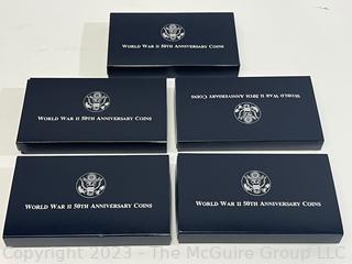 United States Mint 1991-1995 WW II 50th Anniversary Commemorative Proof Silver Dollar (x5)