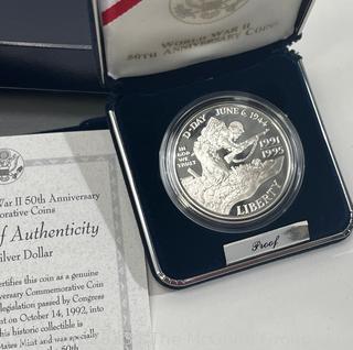 United States Mint 1991-1995 WW II 50th Anniversary Commemorative Proof Silver Dollar (x5)