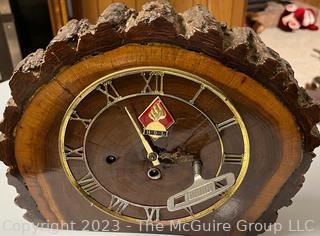 Rustic Slab Wood Handcrafted Mantel Clock with Franz Hermle Works