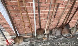 Large Grouping of Lawn and Garden Tools including Post Hole Digger, Hoes, Rakes, Shovels, Etc. 