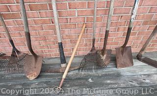 Large Grouping of Lawn and Garden Tools including Post Hole Digger, Hoes, Rakes, Shovels, Etc. 