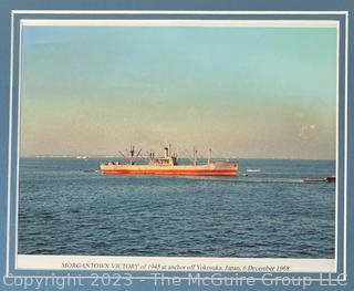 Framed and Matted Photo Under Glass of WW II Merchant Marine Victory Ship Morgantown. 15.5 x 12.5"