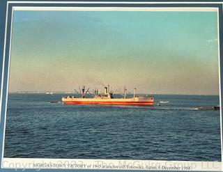 Framed and Matted Photo Under Glass of WW II Merchant Marine Victory Ship Morgantown. 15.5 x 12.5"