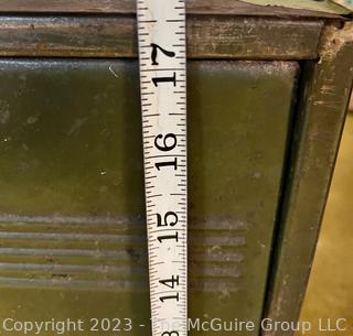 Green Industrial Metal 3 Drawer Cabinet.  One handle broken. 15 x 20 x 17.5"