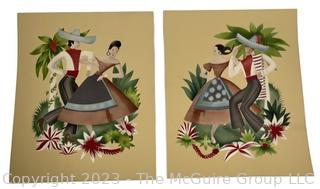 Two (2) Unframed Folk Art Prints,  18" x 22"