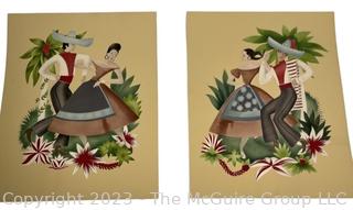 Two (2) Unframed Folk Art Prints,  18" x 22"