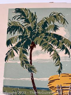 Unframed Original Silkscreen Serigraph By F.L. Saguild, Caribbean Scene Circa 1950.  18" x 23".