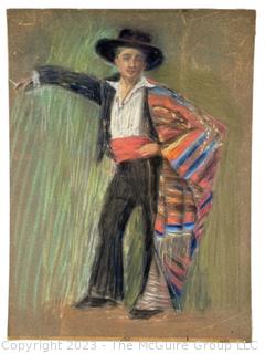 Unframed Spanish Dancer in Pastel Crayon on Paper, Unsigned.  18" x 24".
