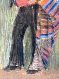 Unframed Spanish Dancer in Pastel Crayon on Paper, Unsigned.  18" x 24".
