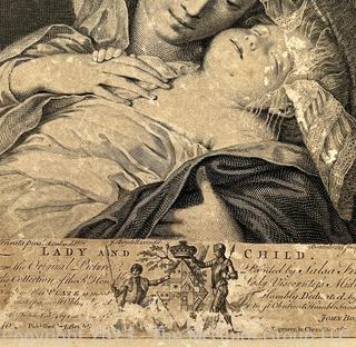 Unframed 1767 Copper Engraving of Lady With Child by Francesco Bartolozzi (1727-1815). Ephemera 9" x 12"