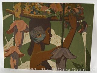 Unframed Original Silkscreen Serigraph of Caribbean Woman Circa 1950.  18" x 24".