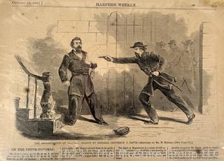 Page from Harper's Weekly Magazine, 1862 Featuring Assassination of General Nelson by General Jefferson Davis. 11" x  16".