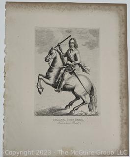 Unframed Engraving of Col. John Okey. Ephemera.  10" x 12".