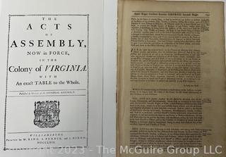 Original The Acts of Assembly, Now In Force, in The Colony of Virginia. Published by Order of The General Assembly. MDCCLXIX. [1769] Ephemera