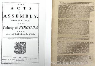 Original The Acts of Assembly, Now In Force, in The Colony of Virginia. Published by Order of The General Assembly. MDCCLXIX. [1769] Ephemera