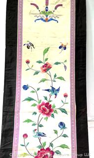 Chinese Silk Hand Embroidered Floral Runner on White Ground.  32" x 17"