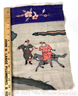 Antique Chinese Silk Kesi Tapestry of Boys on Horseback.  9 1/2" x 13 1/2"