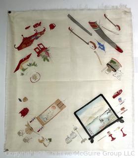 Antique Japanese Silk Hand Painted Panel.  22" x 26"