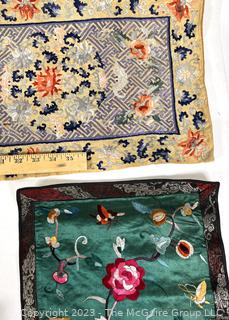 Five (5) Antique Chinese Silk Embroidered Panels and Table Runner. 