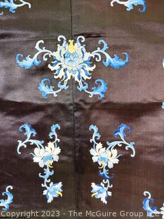 Antique Chinese Qing Embroidered Silk on Satin Panel in Midnight Blue.  34" x 46"