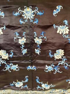 Antique Chinese Qing Embroidered Silk on Satin Panel in Midnight Blue.  34" x 46"