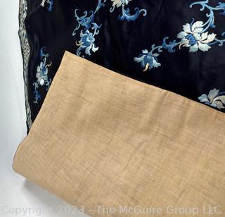 Antique Chinese Qing Embroidered Silk on Satin Panel in Midnight Blue.  34" x 46"