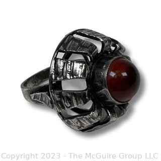 Vintage Signed (WK) Dome Amber Ring 