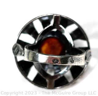 Vintage Signed (WK) Dome Amber Ring 