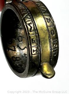 Antique Brass Farmers’ Ring with Diptych Sundial on Leather Cord