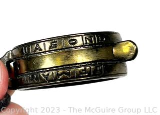 Antique Brass Farmers’ Ring with Diptych Sundial on Leather Cord