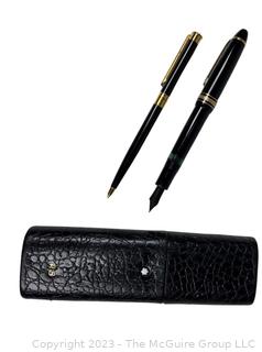 Mont Blanc Fountain and Ball Point Pen Set in Mont Blanc Leather Holder.  