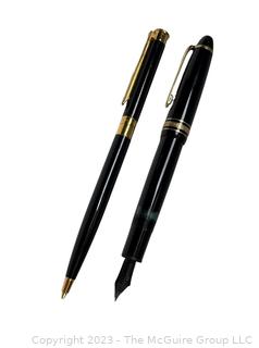 Mont Blanc Fountain and Ball Point Pen Set in Mont Blanc Leather Holder.  