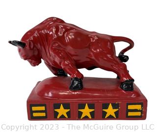 Red Ceramic Chinese Lucky Wealth Bull Statue.  9" x 11" x 5"