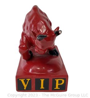 Red Ceramic Chinese Lucky Wealth Bull Statue.  9" x 11" x 5"