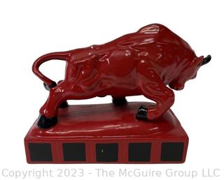 Red Ceramic Chinese Lucky Wealth Bull Statue.  9" x 11" x 5"