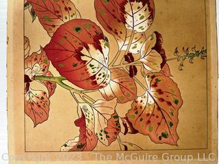 Japanese Woodblock Print of Orchid on Paper.  12" x 17"