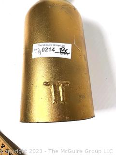 Chinese Gold Painted Hand Bell.  19" tall