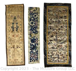 Three (3) Antique Chinese Silks on Satin Embroidered Panels.  