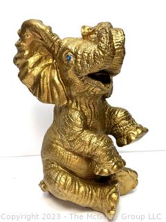 Gold Painted Plaster Ceramic Elephant Statue.  21" tall