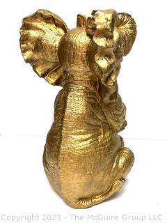 Gold Painted Plaster Ceramic Elephant Statue.  21" tall