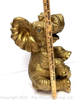 Gold Painted Plaster Ceramic Elephant Statue.  21" tall