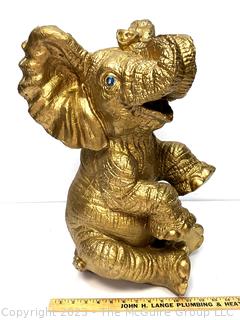 Gold Painted Plaster Ceramic Elephant Statue.  21" tall