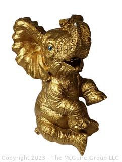 Gold Painted Plaster Ceramic Elephant Statue.  21" tall