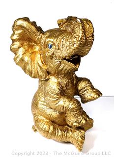 Gold Painted Plaster Ceramic Elephant Statue.  21" tall