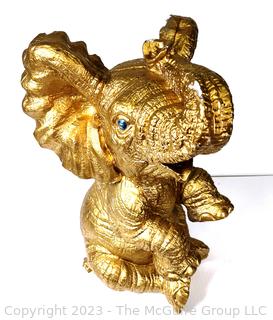 Gold Painted Plaster Ceramic Elephant Statue.  21" tall