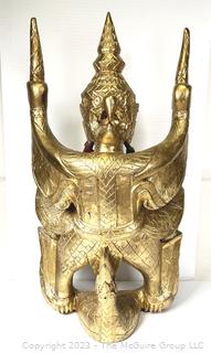 Thai Giltwood Carved Garuda Statue.  17" x 29"