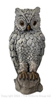 Large Painted Cement Owl Garden Statue.  23" tall